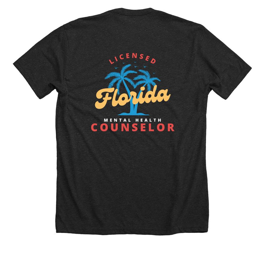 Licensed Florida Mental Health Counselor, a Dark Grey Heather Premium Unisex Tee (back-view)