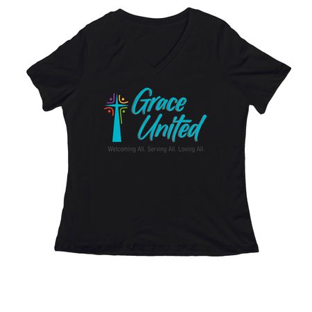 Grace United shirt, a Black Women's Relaxed V-Neck Tee
