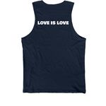 Love is Love - white logo, a Navy Premium Cotton Tank (back-view)