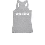 Love is Love - white logo, a Athletic Heather Women's Racerback (back-view)