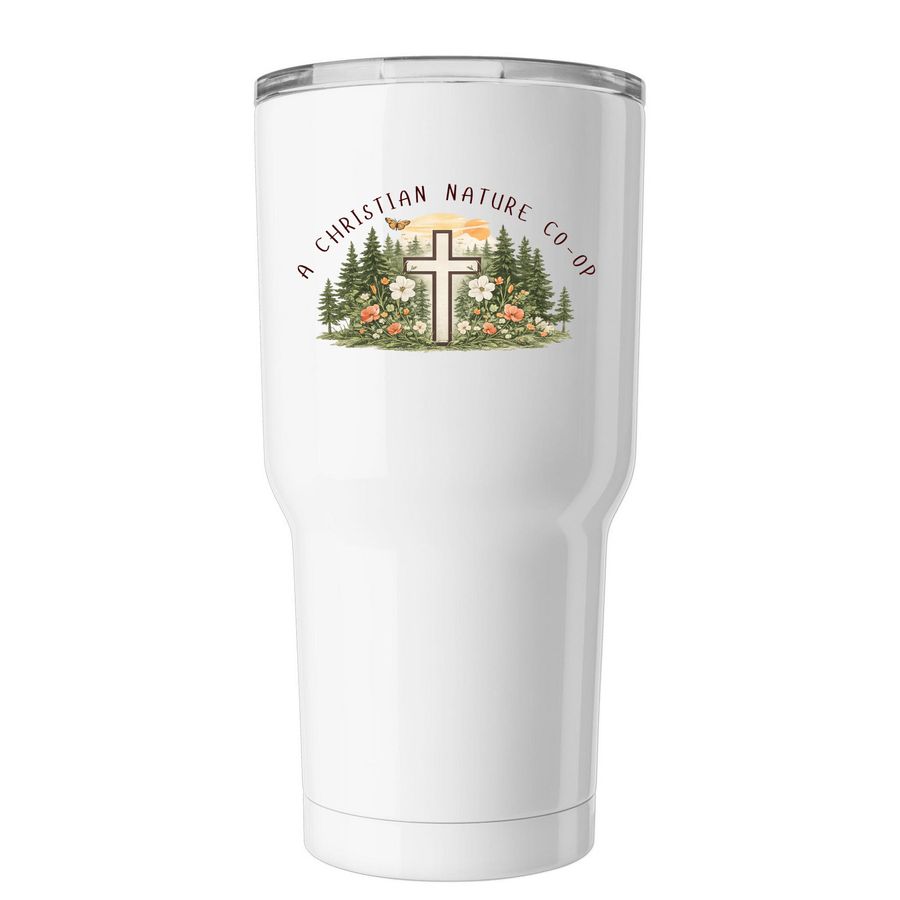 Wild Wonderment Tumbler, a White Insulated Tumbler (back-view)