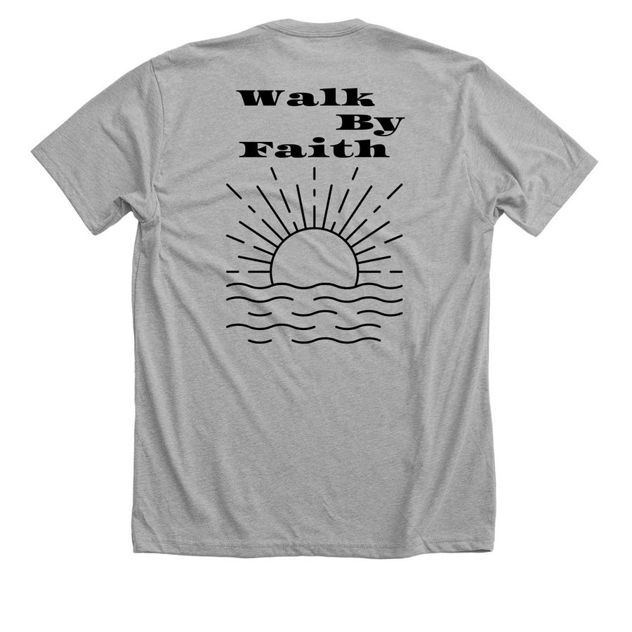 Walk By Faith, a Athletic Heather Premium Unisex Tee (back-view)