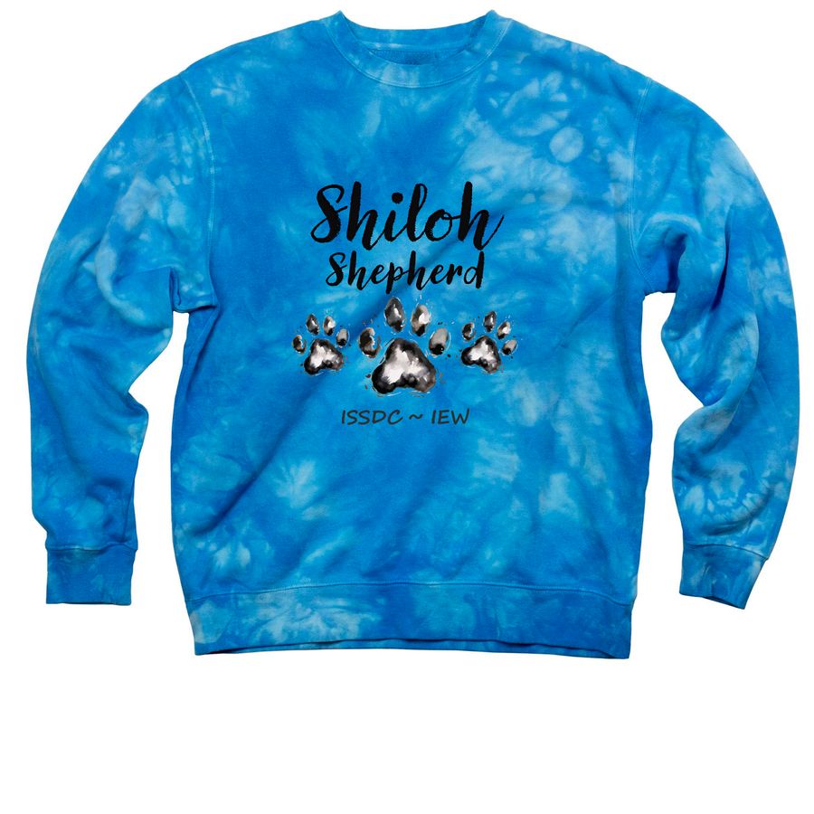 ISSDC Paw Prints, a Aqua Blue Tie Dye Crewneck Sweatshirt