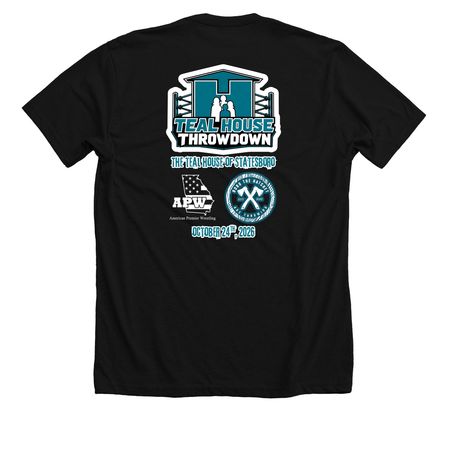 Teal House Throwdown, a Solid Black Blend Premium Unisex Tee (back-view)