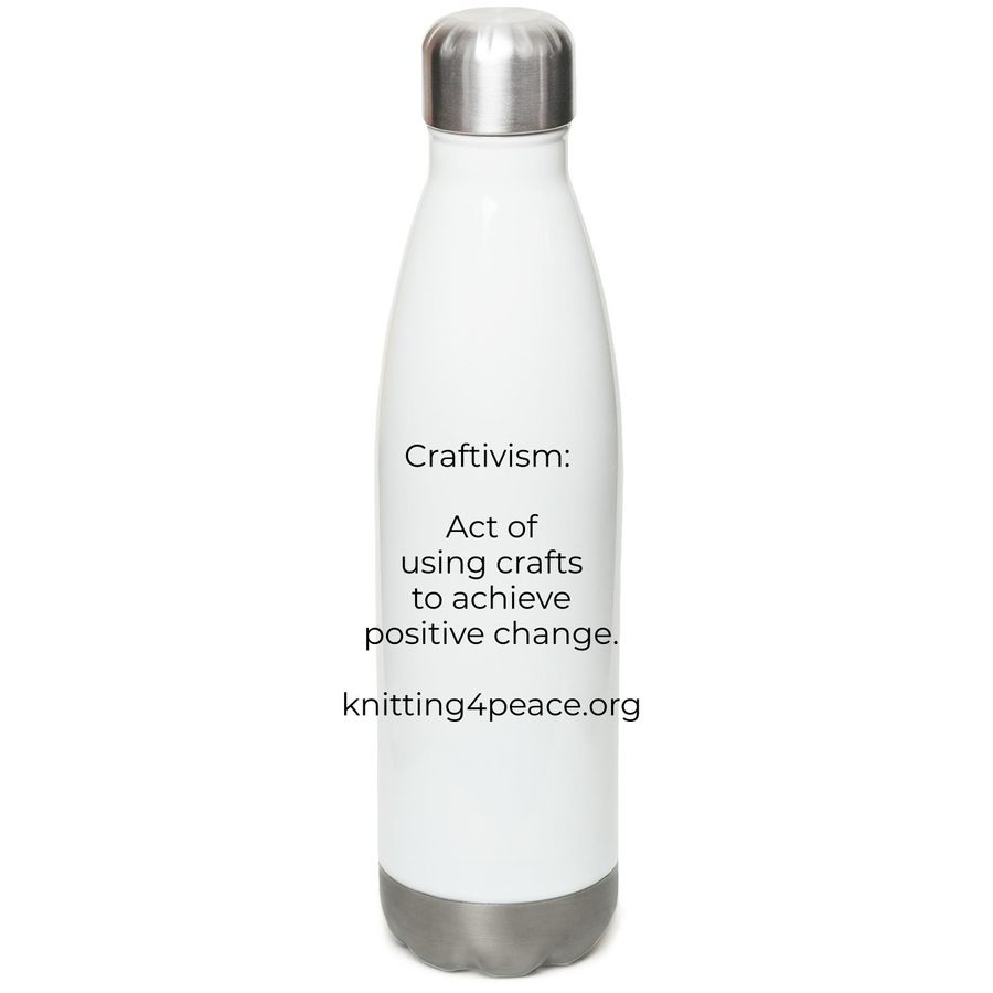 Water bottle: Empowered People, a White Stainless Steel Water Bottle (back-view)
