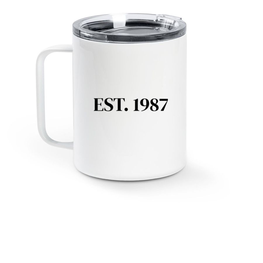VMS Travel Mug, a White Stainless Steel Travel Mug (back-view)