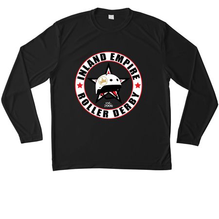 IE Roller Derby Performance Apparel, a Black Unisex Performance Long Sleeve Tee