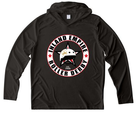 IE Roller Derby Performance Apparel, a Black UV Performance Long Sleeve Hoodie
