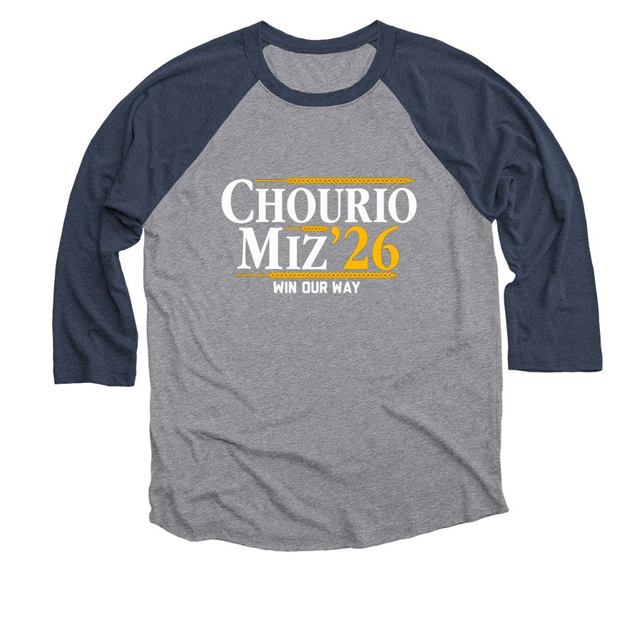 Official Chourio Miz ?26 Shirt, a Vintage Navy and Premium Heather 3/4 Sleeve Baseball Tee