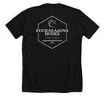 "Too many rainbow flags" (dark rainbow), a Solid Black Blend Premium Unisex Tee (back-view)