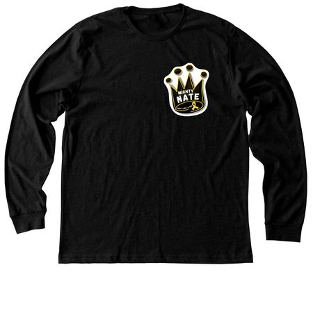 Mighty Nate Sticker Shirt, a Black Heather Premium Long Sleeve Tee
