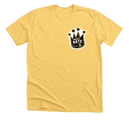 Mighty Nate Sticker Shirt, a Heather Yellow Gold Premium Unisex Tee