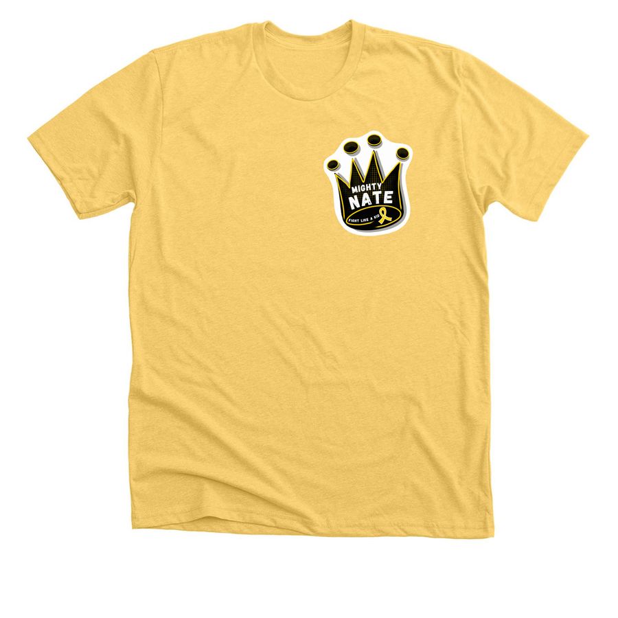 Mighty Nate Sticker Shirt, a Heather Yellow Gold Premium Unisex Tee