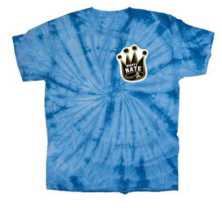 Mighty Nate Sticker Shirt, a Baby Blue Classic Tie Dye Tee