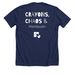 Tee: Crayons, Chaos & Montessori., a Solid Navy Blend Premium Unisex Tee (back-view)