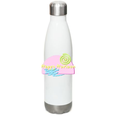 Happy Horizon Pink Sunrise Water Bottle, a White Stainless Steel Water Bottle