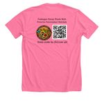 Pollinators Make the World Go ?Round, a Neon Pink Premium Unisex Tee (back-view)