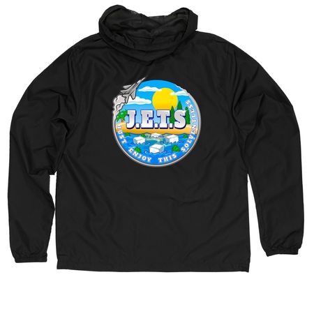 J.E.T.S, a Black Quarter-Zip Windbreaker (back-view)