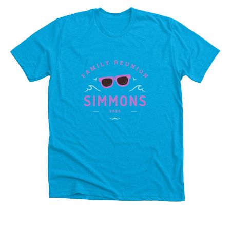 Simmons Reunion Purple Sunglasses, a Neon Blue Premium Unisex Tee