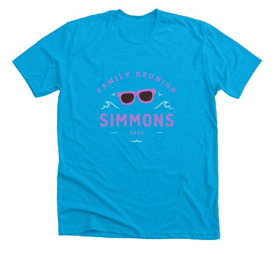 Simmons Reunion Purple Sunglasses, a Neon Blue Premium Unisex Tee