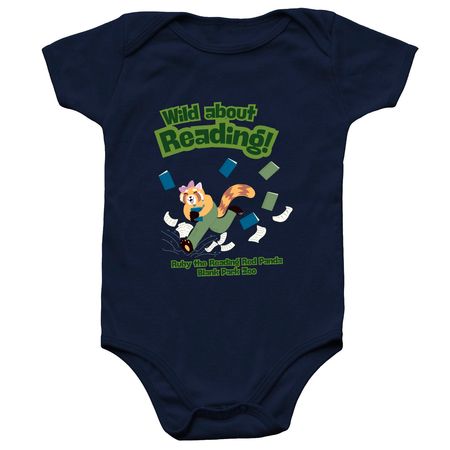 Ruby the Reading Red Panda, a Navy Infant Onesie