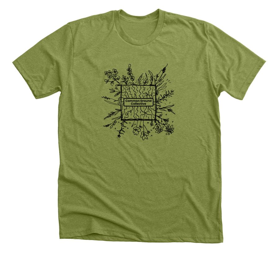 Common Ground Collective Roots, a Heather Green Premium Unisex Tee