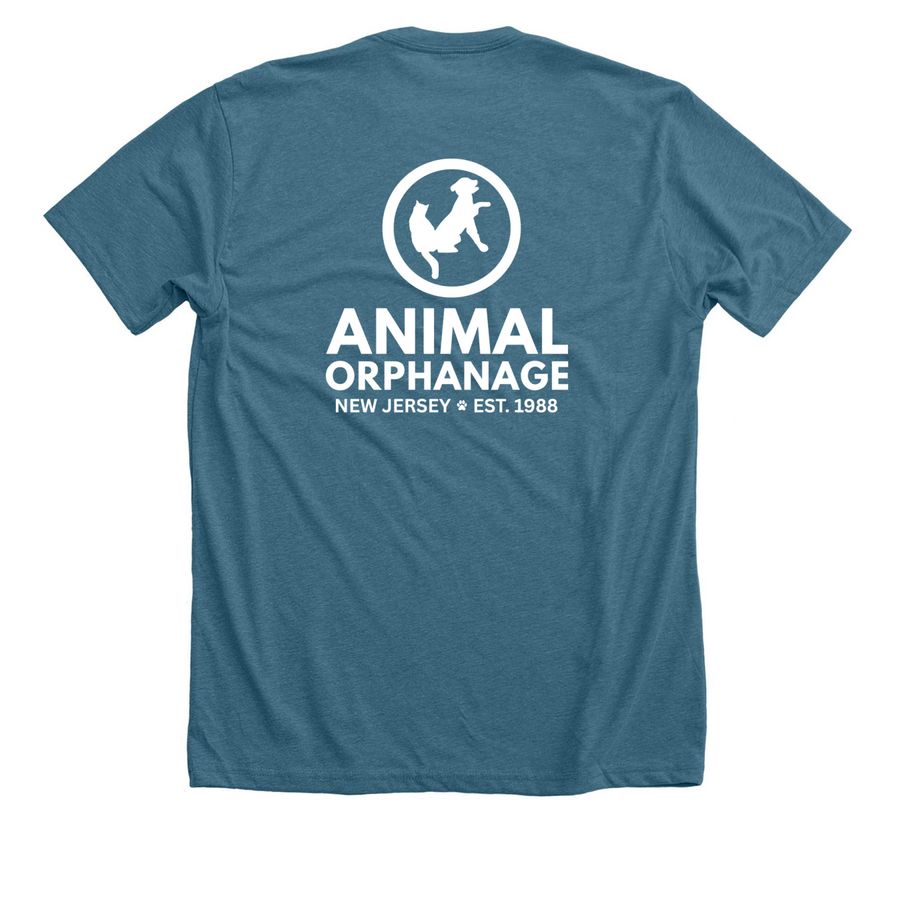 AO Adopt Tee, a Heather Deep Teal Premium Unisex Tee (back-view)