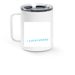 Stainless Steel Travel Mug blue +Everywhere, a White Stainless Steel Travel Mug (back-view)