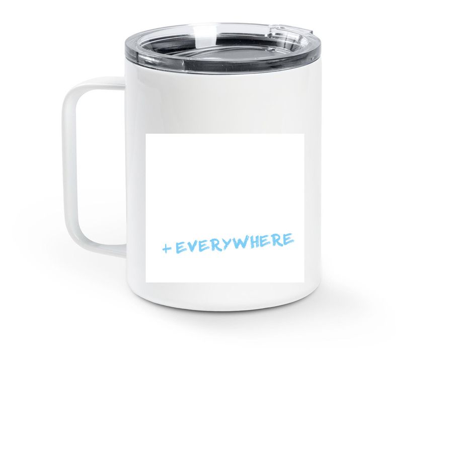 Stainless Steel Travel Mug blue +Everywhere, a White Stainless Steel Travel Mug (back-view)