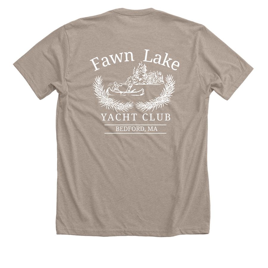 Fawn Lake Yacht Club, a Heather Stone Premium Unisex Tee (back-view)