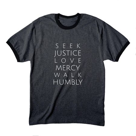 MICAH 6:8, a Dark Heather Grey/ Jet Black Cotton Ringer Tee