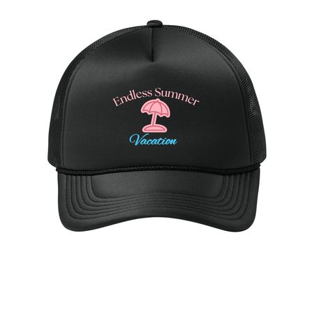 Summer Vacation trucker, a Deep Black Printed Foam Trucker Hat