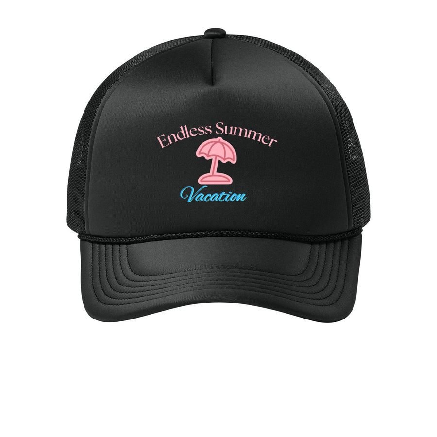 Summer Vacation trucker, a Deep Black Printed Foam Trucker Hat