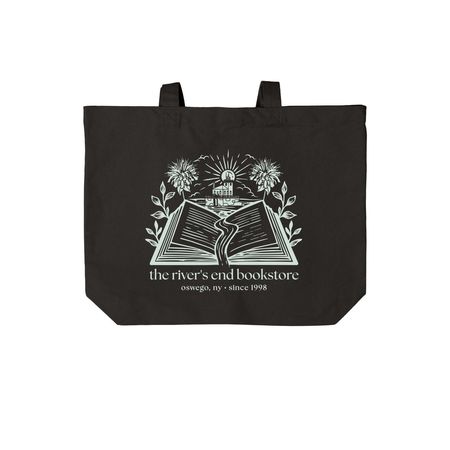 river's end bookstore tote bag, a Deep Black Cotton Canvas Tote Bag