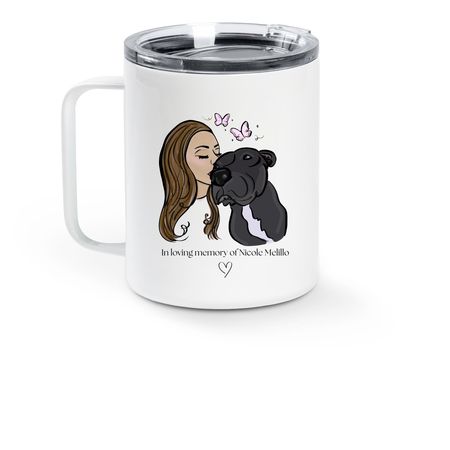 Nicole and Finn Mug, a White Stainless Steel Travel Mug (back-view)