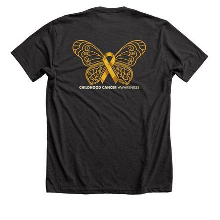 Go Gold Butterfly Design, a Dark Grey Heather Premium Unisex Tee (back-view)