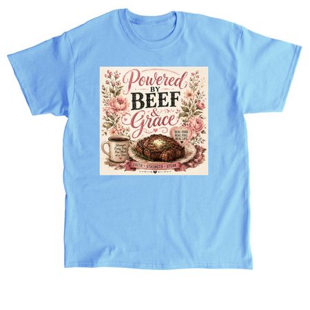 Powered by beef, a Carolina Blue Classic Unisex Tee