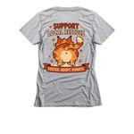 Support Local Rescues Tee ? Sunshine Farm Cat, a Dark Heather Grey Women's Slim Fit Tee (back-view)