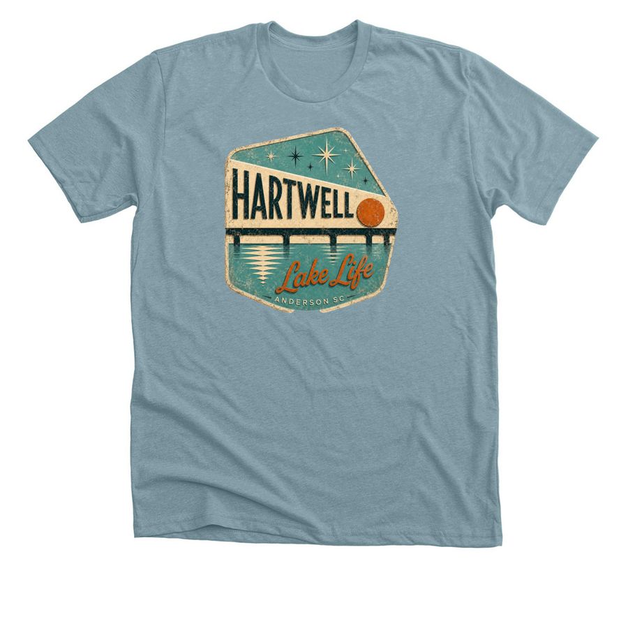 Hartwell Lake Life Cares, a Heather Blue Lagoon Premium Unisex Tee