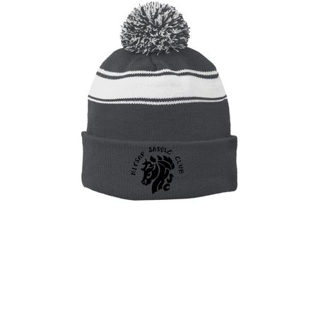 Kitsap Saddle Club Fundraiser, a Iron Grey/ White Printed Stripe Pom-Pom Beanie