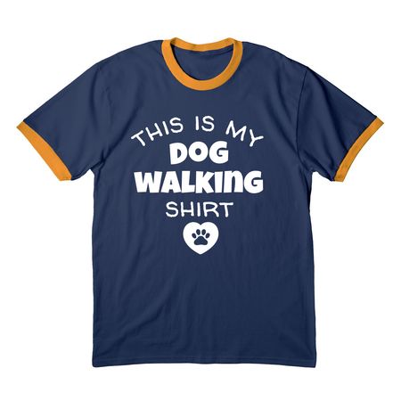 This is My Dog Walking Shirt, a Navy/ Gold Cotton Ringer Tee