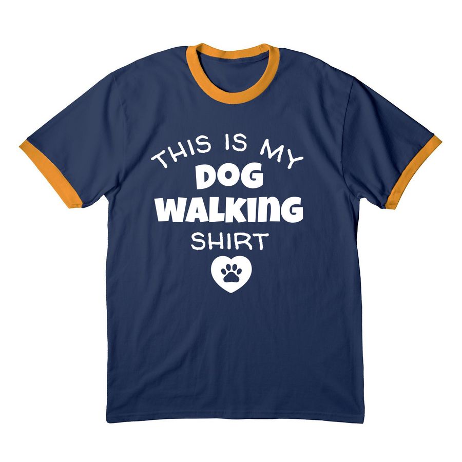 This is My Dog Walking Shirt, a Navy/ Gold Cotton Ringer Tee