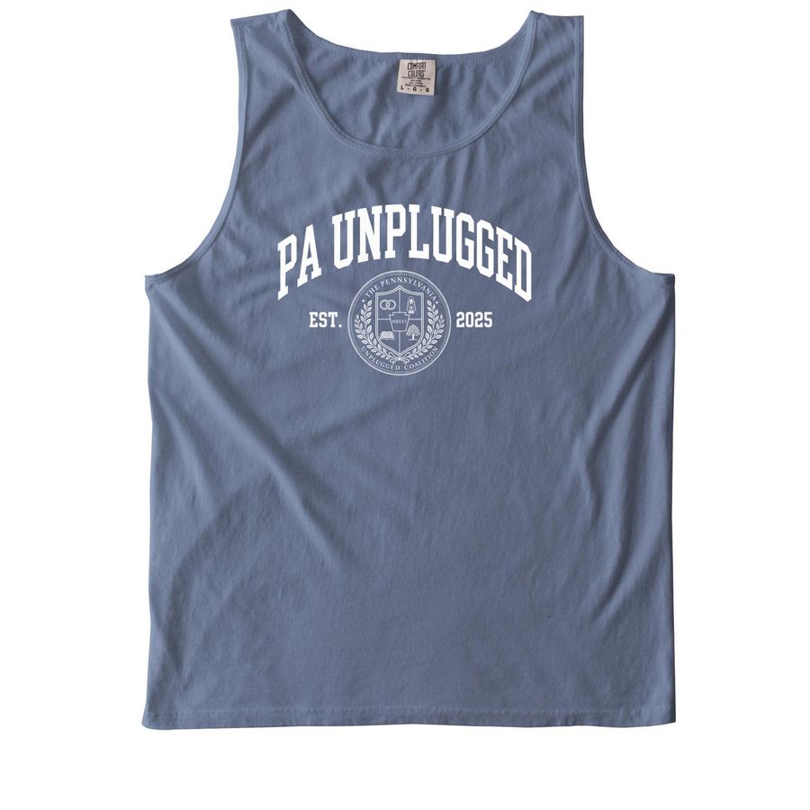 PA Unplugged Collegiate Tank, a Blue Jean Comfort Colors Tank Top
