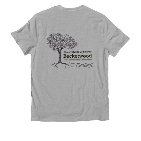 40-Year Logo on Back / BW Logo On Front, a Granite Grey Heather Allmade Organic Cotton Unisex Tee