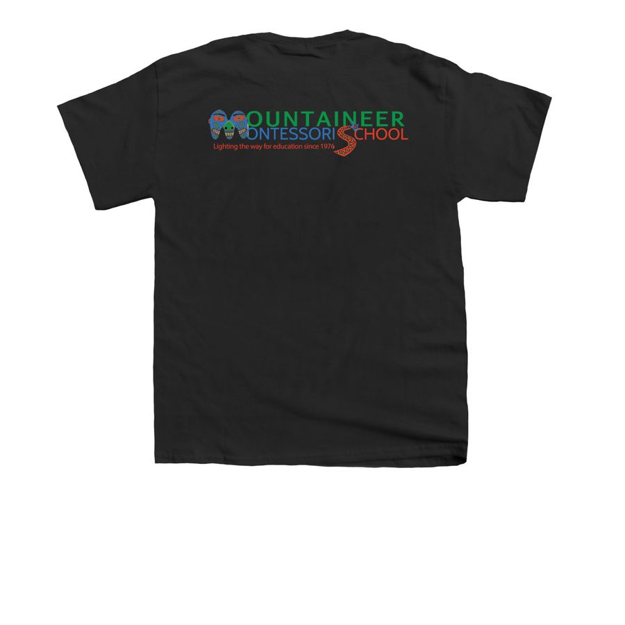 Mountaineer Montessori Youth M-Gear, a Black Youth Unisex Tee (back-view)