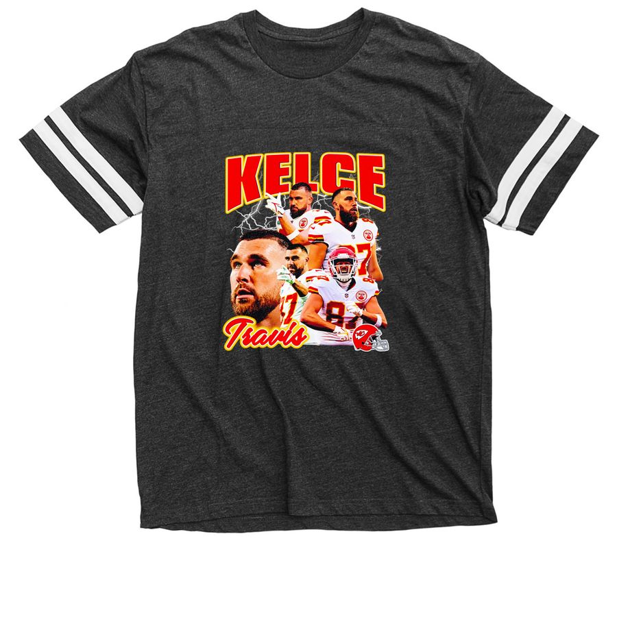 Travis Kelce Kansas City Chiefs NFL Football, a Vintage Smoke / White Football Jersey Tee