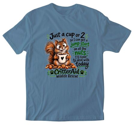 Squirrel w/ coffee, a Indigo Blue Softstyle Cotton Tee