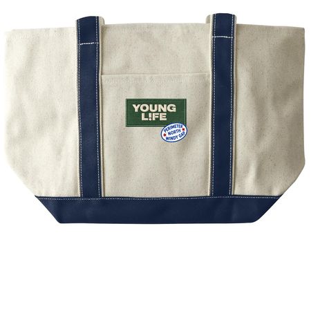 PNYL Campership Campaign Tote Bag 2, a Natural/Navy Large Two-Tone Canvas Tote Bag