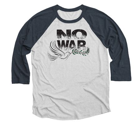 NO WAR by Jon Lion, a Indigo and Heather White 3/4 Sleeve Baseball Tee