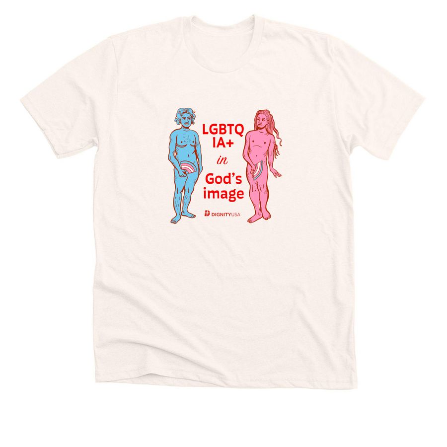 Pride 2026 Transgender Adam & Eve Design, a Heather Natural Premium Unisex Tee